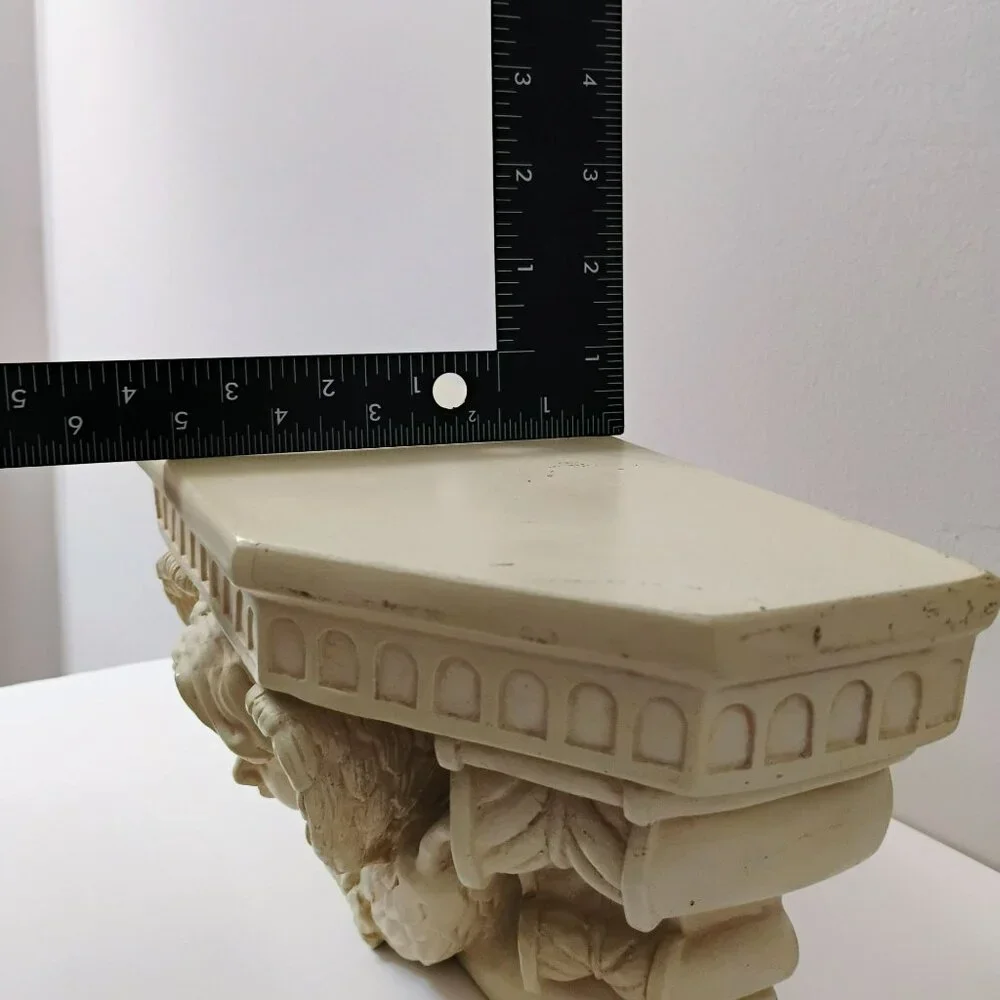 Vintage Cherub Wall Shelf, Antique Style Resin Angel Plaque Decor Cream Accent